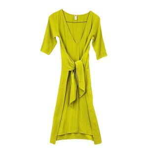 Tropic of C Women's Size Small Tie Waist Cover Up Dress Green Half Sleeve V Neck